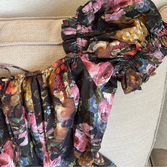 BEST NEW Selkie The Genevieve Foxglove Lace Up Midi Cotton Dress - Black Floral - Picture 9 of 13